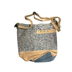 Myra Bag S-1305 Crossbody Bag Floral Upcycled With Leaf Print & Leather Accents
